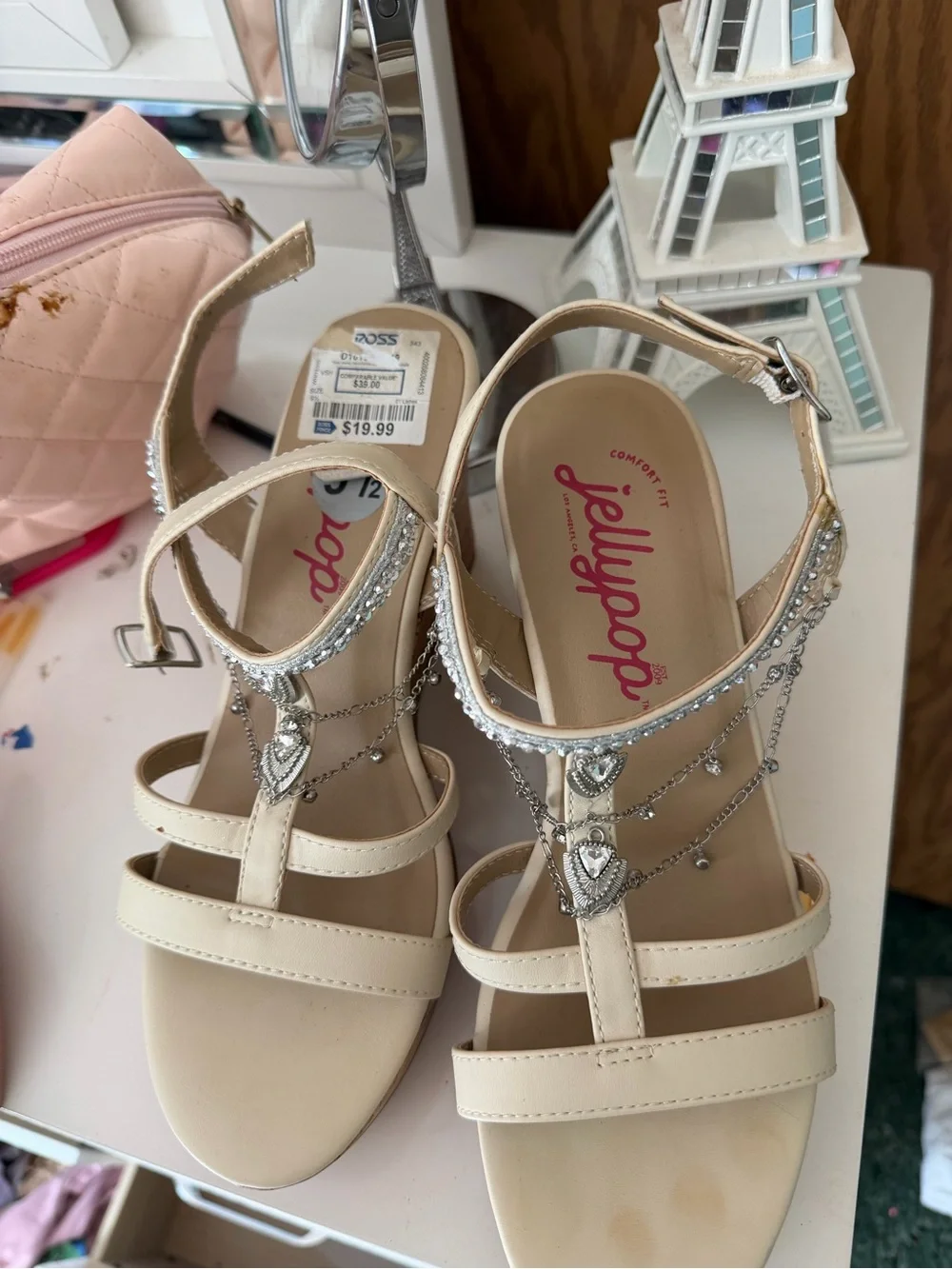 Jellypop Cream Beaded Cork Wedge Sandals